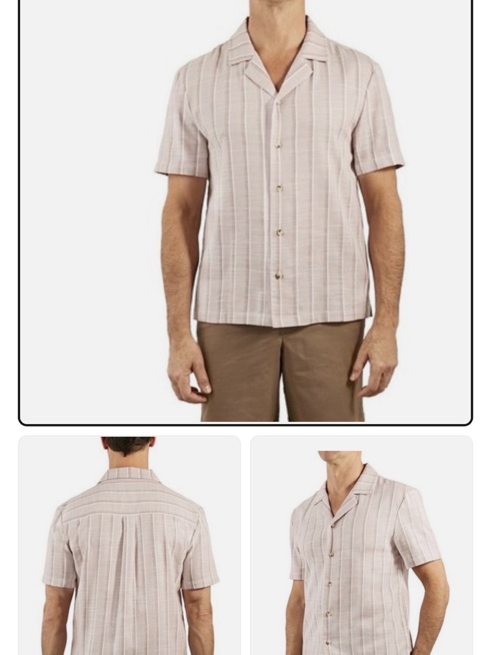 Sperry Beige Striped Short-Sleeve Camp Shirt